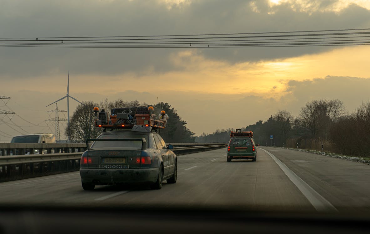 Car driving on German autobahn highway